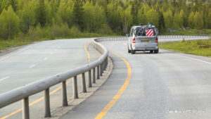 Central guardrail / crash barrier on a rural road -- a Swedish road safety innovation.