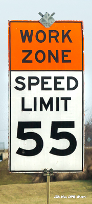 Traffic sign for a 55mph speed limit in a construction zone